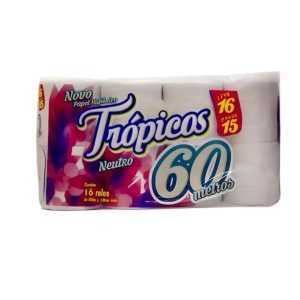 Papel Higiènico Tròpicos Neutro 16 Rollos 60 Metros